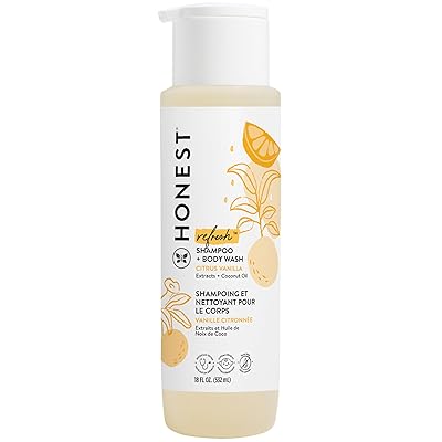 The Honest Company 2-in-1 Cleansing Shampoo Body Wash, Gentle for Baby, Naturally Derived, Tear-free, Hypoallergenic, Citrus Vanilla Refresh, 10 fl oz