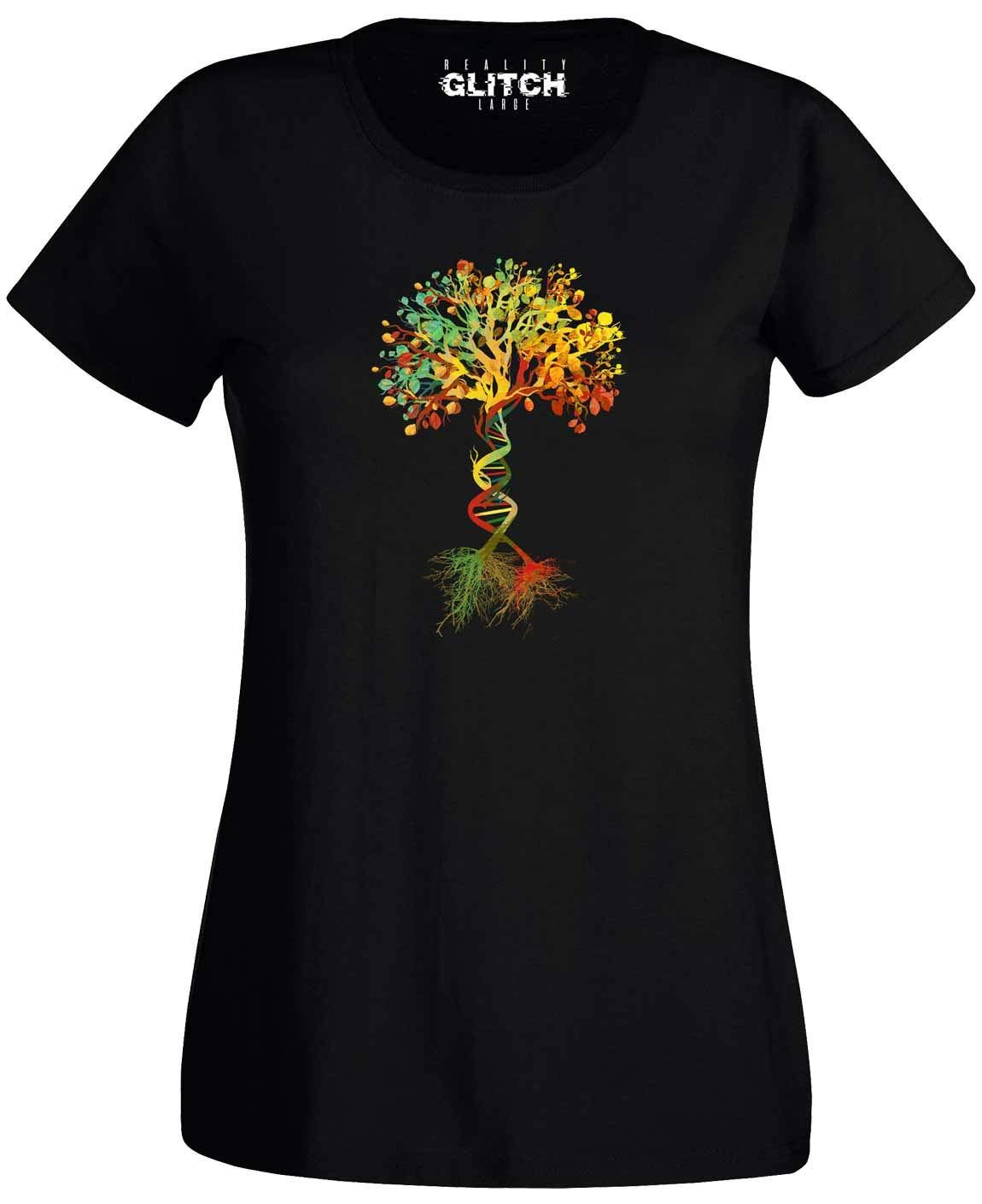 Reality Glitch Tree of Life Womens T-Shirt (Black, XL)