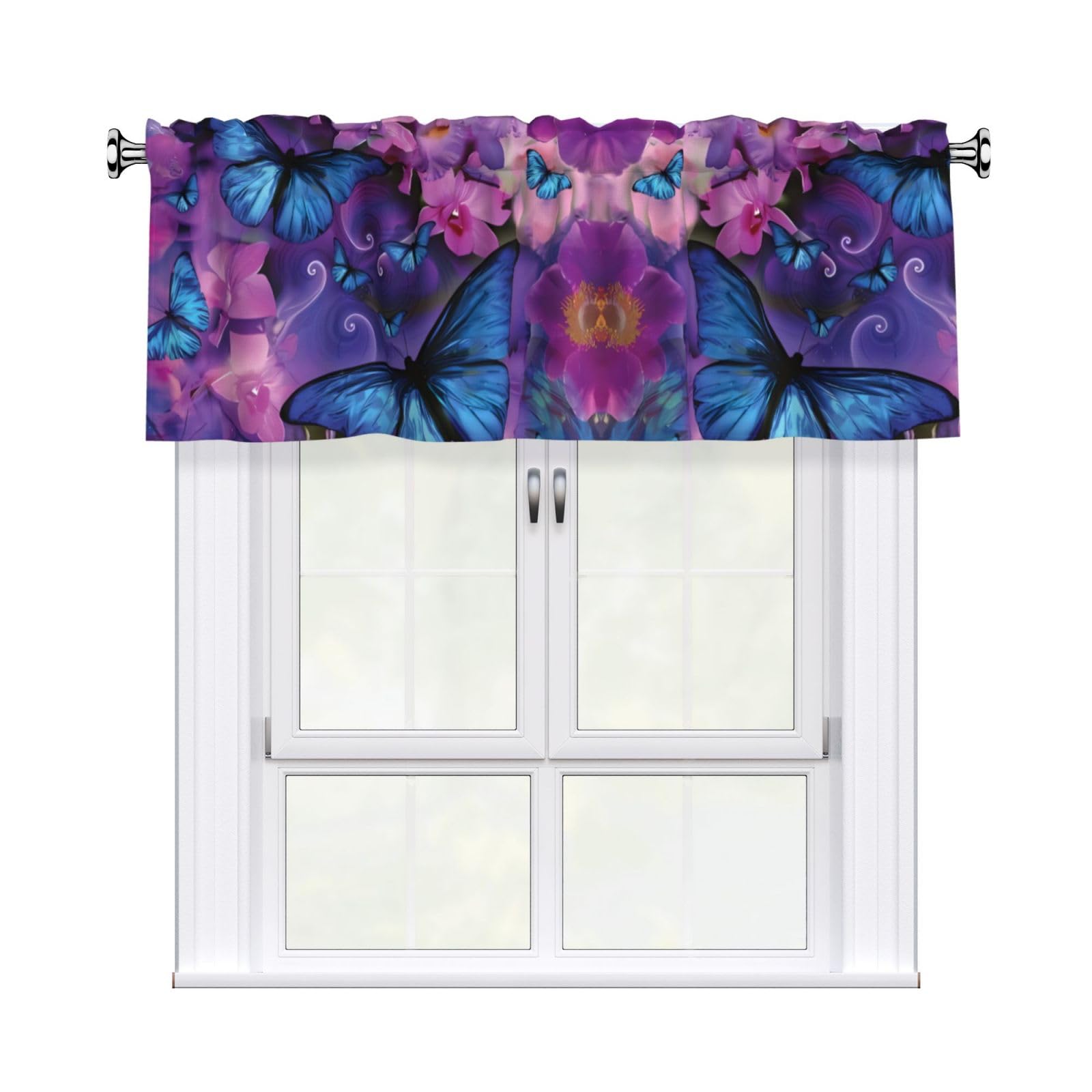 WHJSHOP Butterfly Prints Curtain Valance 54x18 Inch - Peach Skin Window Layer with Delicate Print, Filtered Light for Kitchen Use