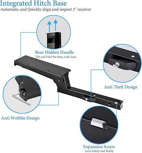 Miniatura 3 de Soporte de bicicleta plegable para 2 bicicletas (receptor de 2 pulgadas) con soporte de enganche de 2 brazos para coche SUV