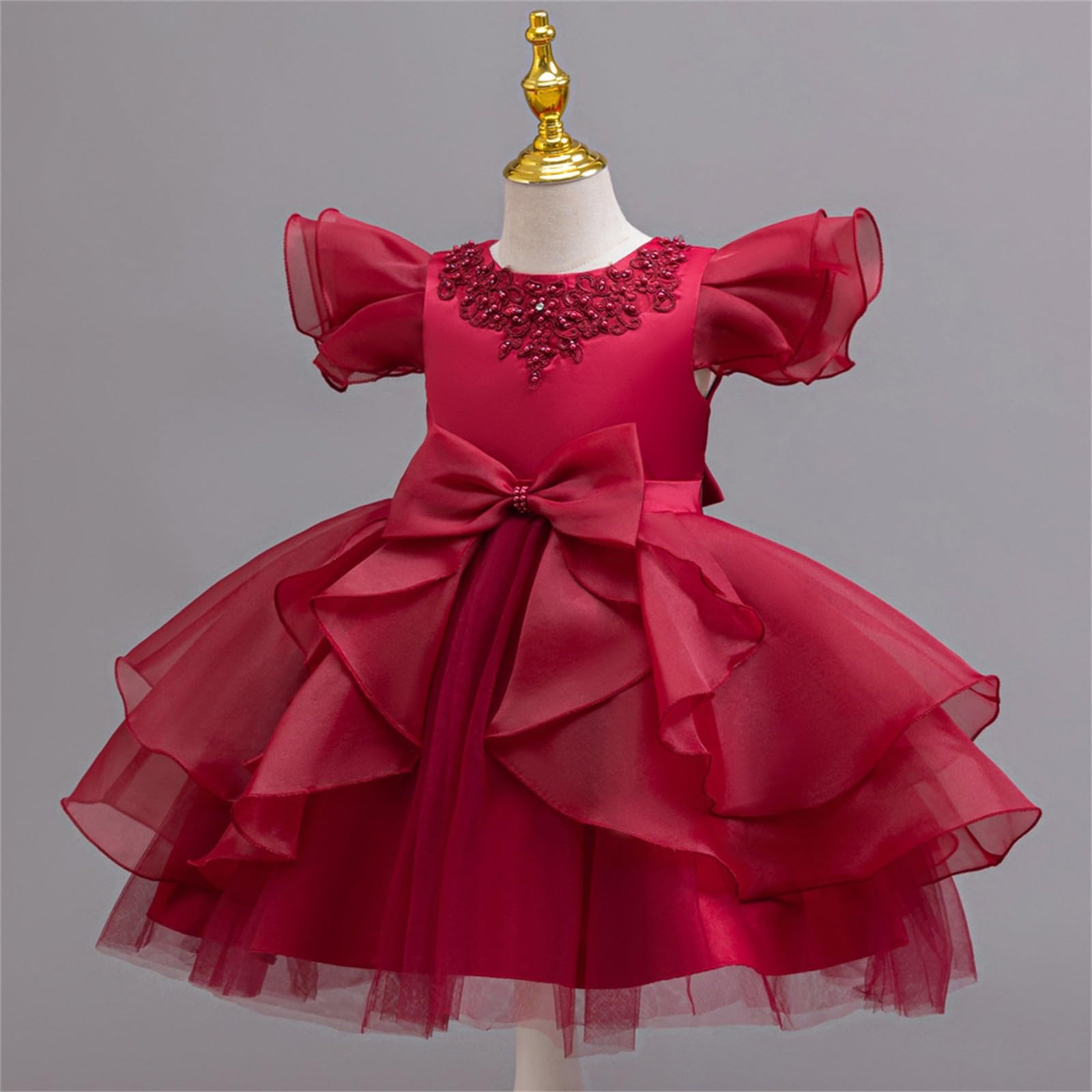 Vestito da ragazza da principessa in tulle con fiocco per bambini a più livelli festa di compleanno matrimonio damigella d'onore abiti da ragazza di fiori abiti da festa formale ballo di fine anno