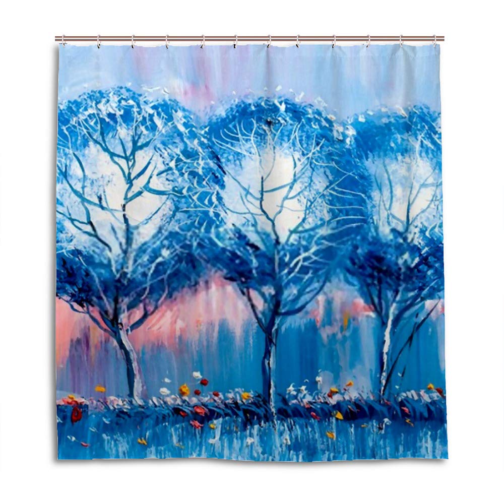 Rideau de douche imperméable CHEHONG paysage d'arbres colorés en polyester 180x180 cm avec crochets