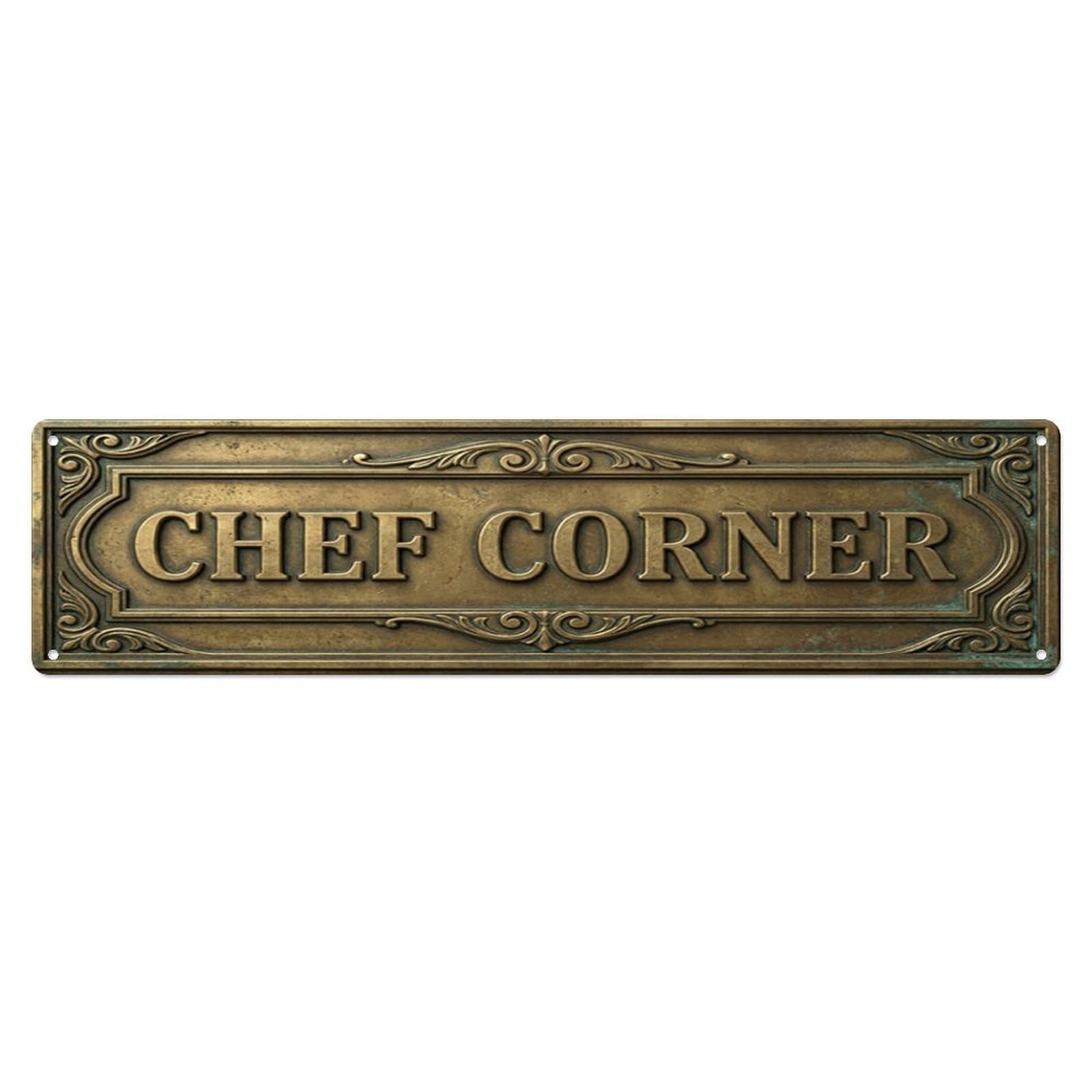 Chef Corner Kitchen Metal Tin Skinny Sign Plaque Wall Decor for Cafe, Club Bar, Office, Home Garden Metal Poster 4x16Inch