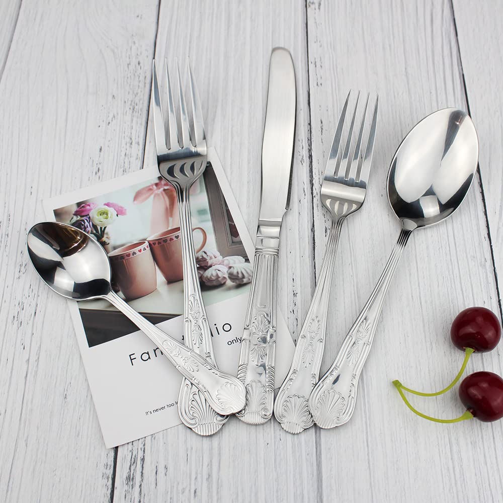 Juego de cubiertos de lujo, cubiertos, cubiertos, cubiertos de acero inoxidable, restaurante en casa, vajilla con acabado de espejo, servicio de 20 piezas para 4 (40 piezas para 8) (30 piezas para 6