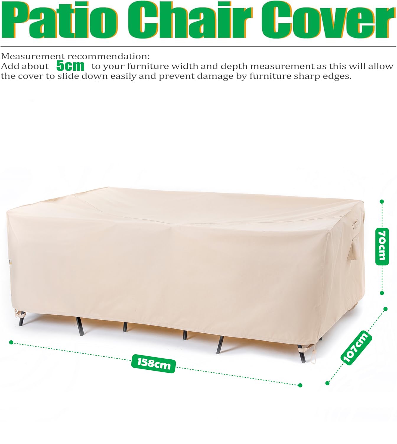 F&J Outdoors Copertura per Set Tavolo e Sedie da Giardino Divano esterno giardino Impermeabile, Copertura Rettangolare per Mobili da Esterno, Resistente alle Intemperie, Pioggia 158x107x70 cm, Beige