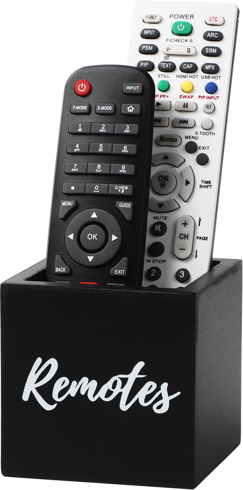 COOLEX Remote Control Holder, Wooden Tv Remote Holder, Remote Holder for Table, Remote Control Storage Organizer Caddy (for 2 or 3 Remote Controls) 3.5 x3.5x3.5 - Black