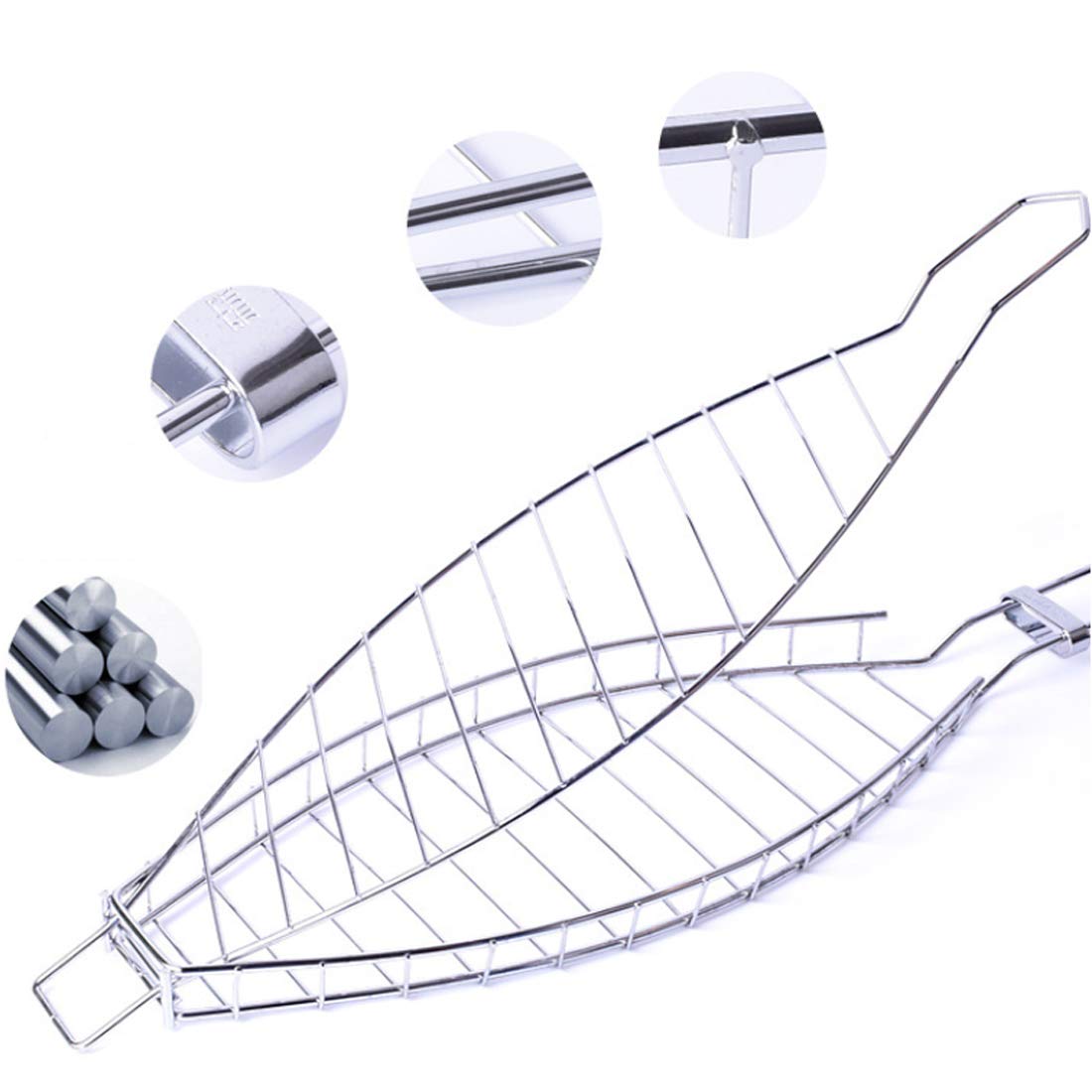 Cesta para parrilla de pescado para barbacoa, cesta portátil para parrilla de barbacoa, cesta para asar de acero inoxidable, herramienta para barbacoa, parrilla con cable con mango de madera, herram