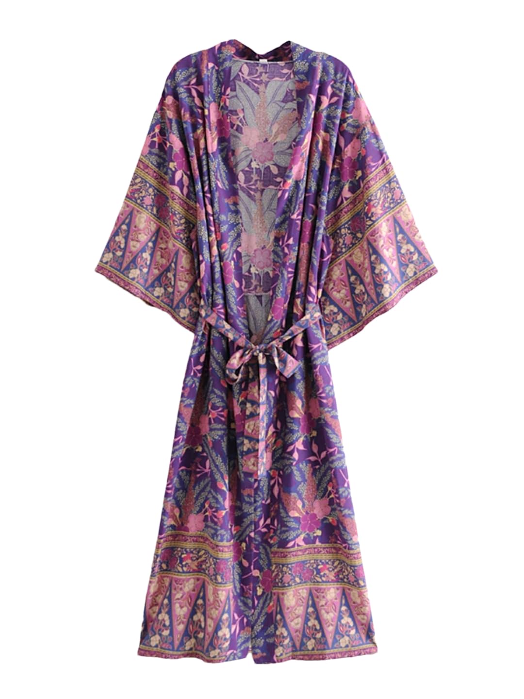 Disimlarl Kimono bohemio con estampado floral para mujer, con cuello en V, mangas murciélago, rayón, maxi bata para cubrir el bikini