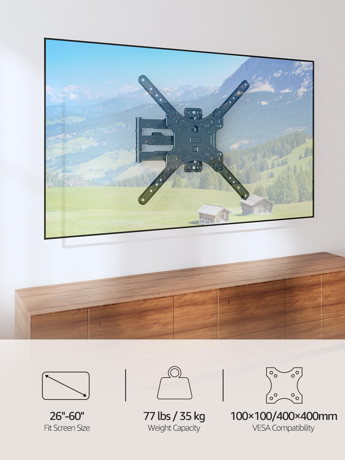 MOUNTUP Full Motion TV Wall Mount for Most 26-60 Inch TVs, Max VESA 400x400mm Wall Mount TV Bracket with Swivel Tilting Extension Level Adjustment for LED LCD Flat Curved TVs Up to 77 LBS, MU0018