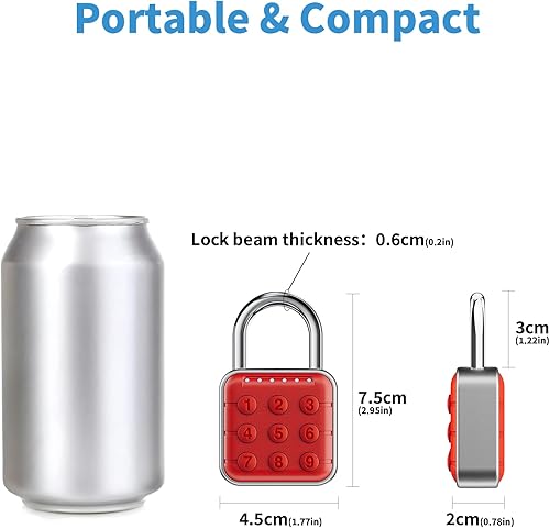 Miniatura 4 de Candado de combinación para casillero Candado rojo para casillero, escuela y gimnasio, alta seguridad, fácil de usar para viajes, al aire libre