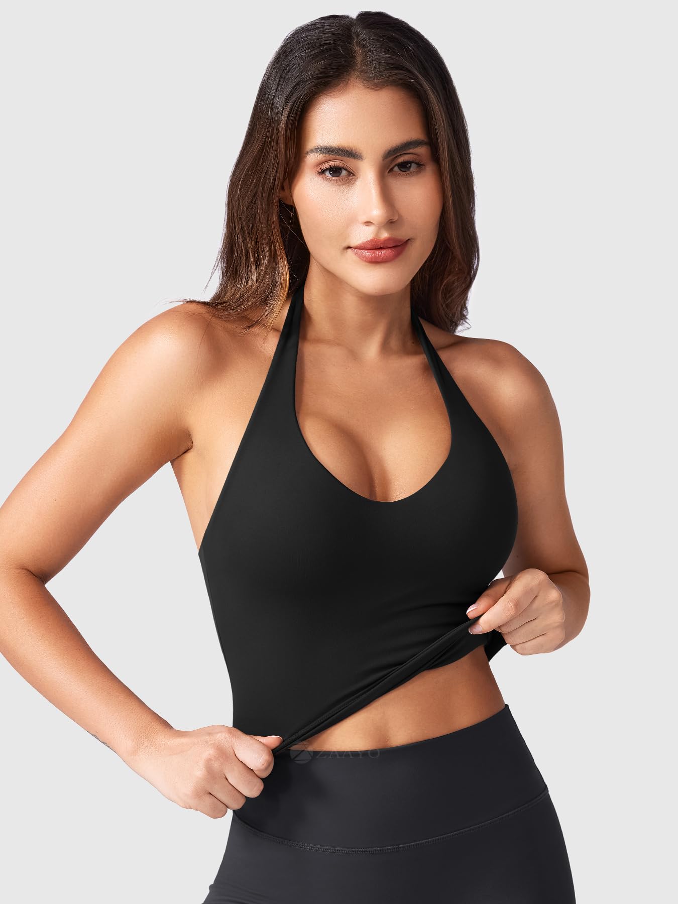 ZAAYO Halter Neckline Tank Top Damen Tiefer V Gepolsterte Crop Top Damen Sport Tops Sommer Basic Sexy Ãrmellose Sommer Oberteile