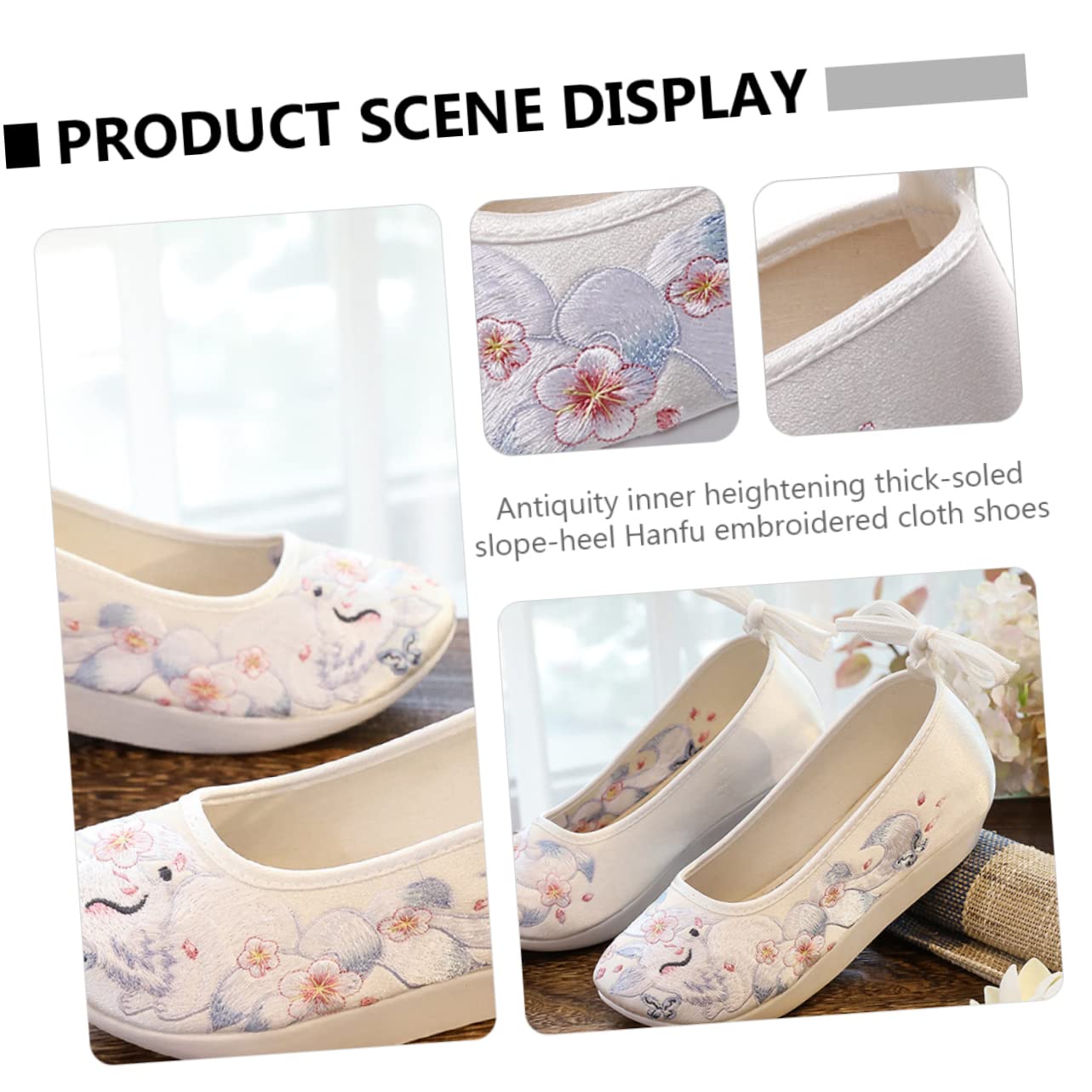 Scarpe Ricamate Scarpe Cinesi Scarpe da Donna Chinese Shoes Scarpe Vintage Sandalo con Zeppa Scarpe Etniche in Panno di Seta Scarpe di Seta Femminili Cotone Bianca