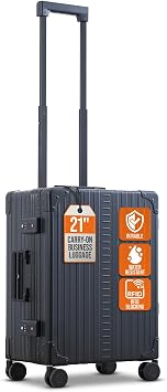 Aleon All Aluminum Lightweight 21 International Carry-On Hardside Luggage with Durable Hardshell, TSA Approved Heavy Duty Spinner Wheels, Rolling Travel Bag for Airplane, Premium Suitcase (Onyx)