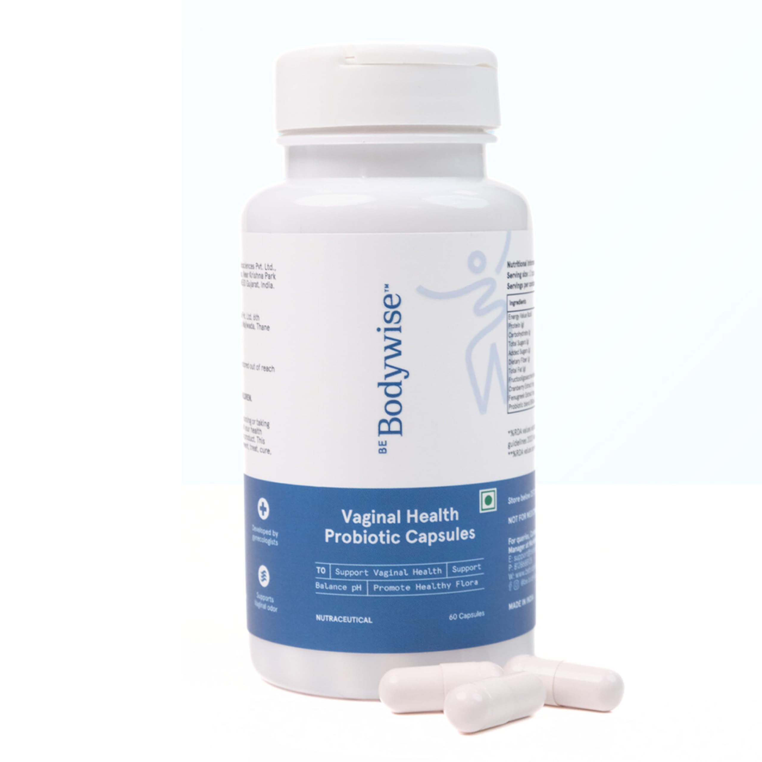 Be Bodywise Vaginal Probiotic Capsules for Women (Pack of 60) | Promotes healthy vaginal & healthy vaginal flora | 6 Billion CFU and 6 Broad Strain Prebiotic Blend for vaginal odour control |