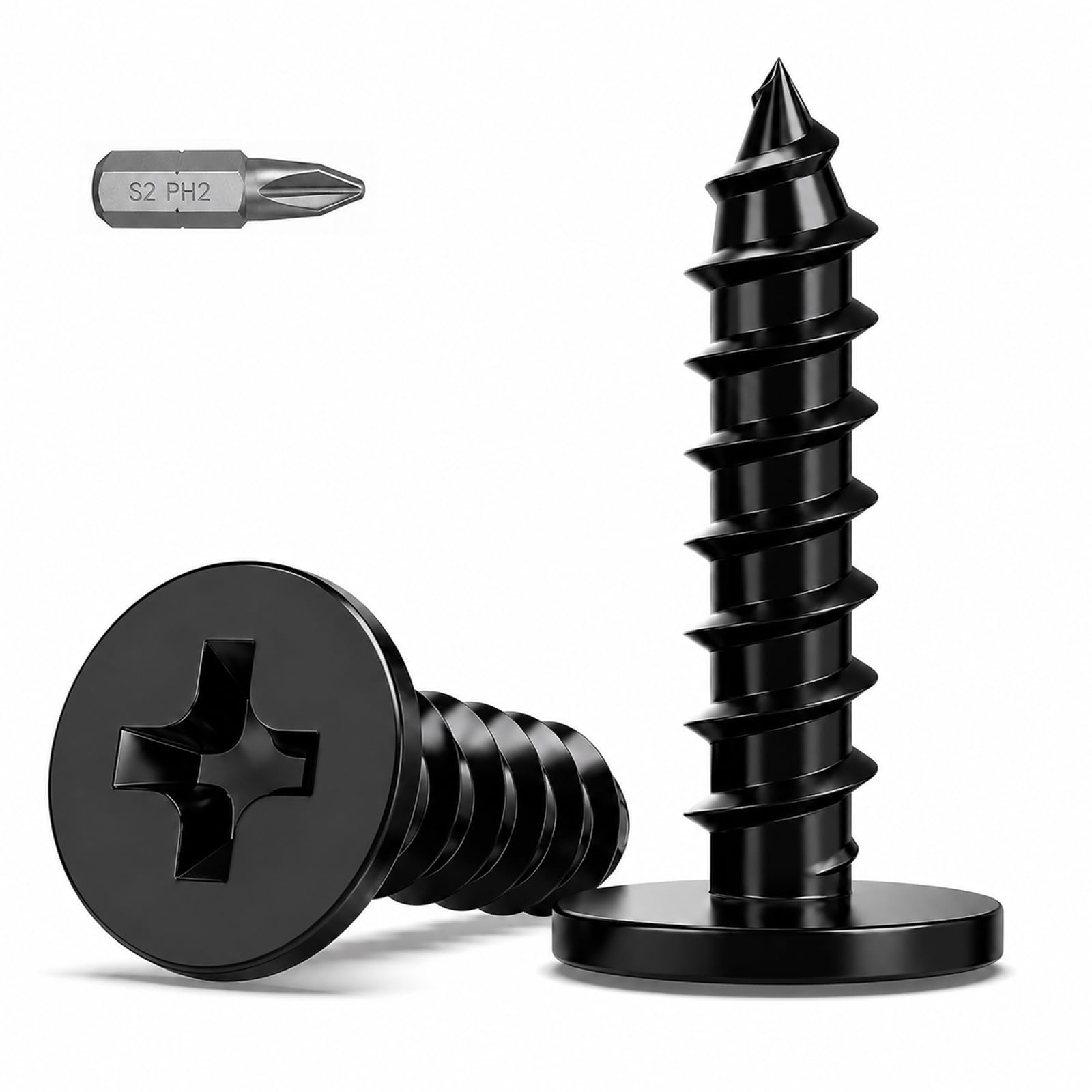 100Pcs Black Self Tapping Screws, M4 x 16mm Phillips Flat Head Wood Screws