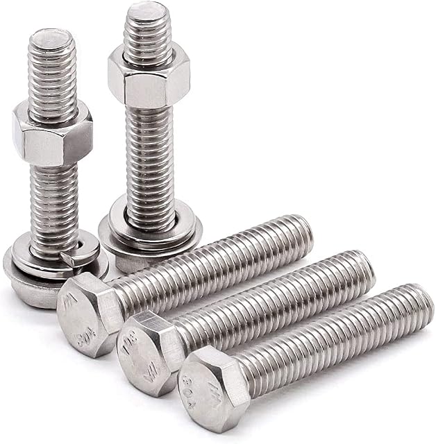 Glvaner M8-1.25 x 20mm (8 Sets) Stainless Steel Hex Bolts with Hex Nuts, Flat Washers and Lock Washers Hardware Assortment Kit, Full Thread Coverage