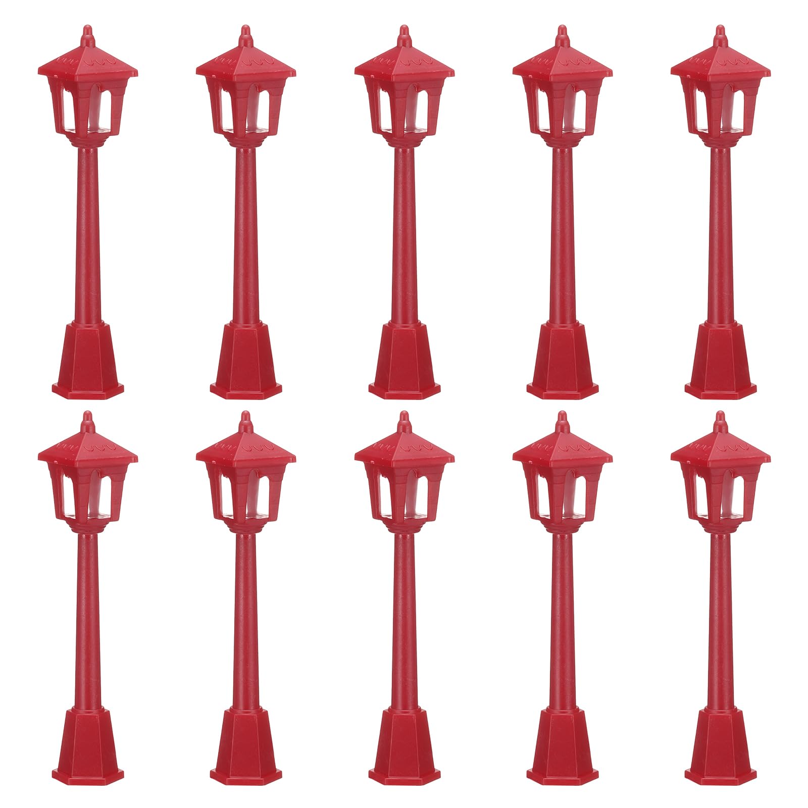 CoCud Mini Miniature Street Light Model, 3.94" Height, Plastic Outdoor Pathway Street Lantern Post Red - (Applications: for Micro Landscape Garden Dollhouse Decoration), 10 - Pieces