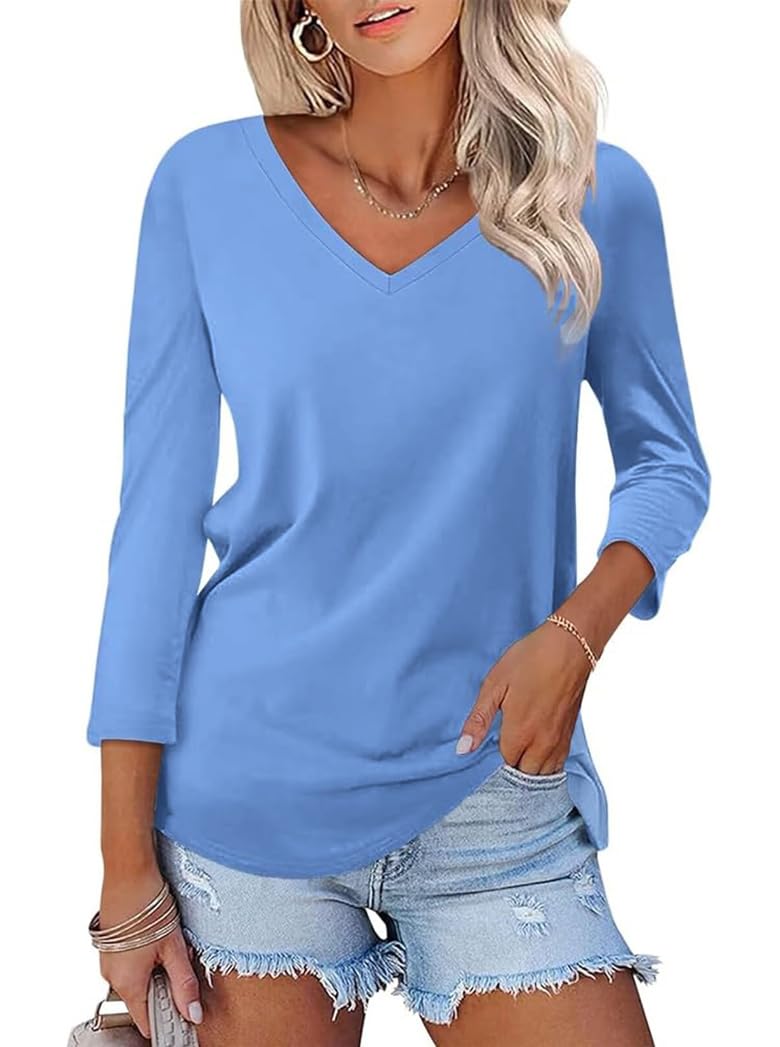 Poetsky Women's V Neck 3/4 Sleeve T Shirt