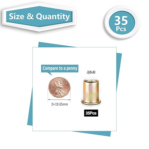 Miniatura 8 de Kadric - Tuercas remachadoras de 14"-20, 180 tuercas roscadas de cabeza plana de acero al carbono SAE 14-20 UNC RIV