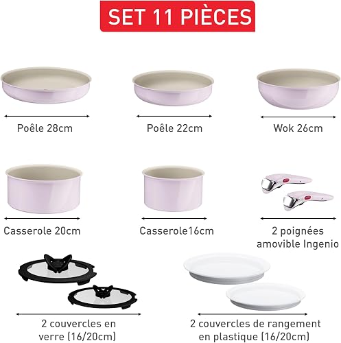 Tefal Ingenio Serenity, 11 pezzi, edizione completa, rivestimento antiaderente, induzione, impilabile, Pink Clay, L830SB04 - 2
