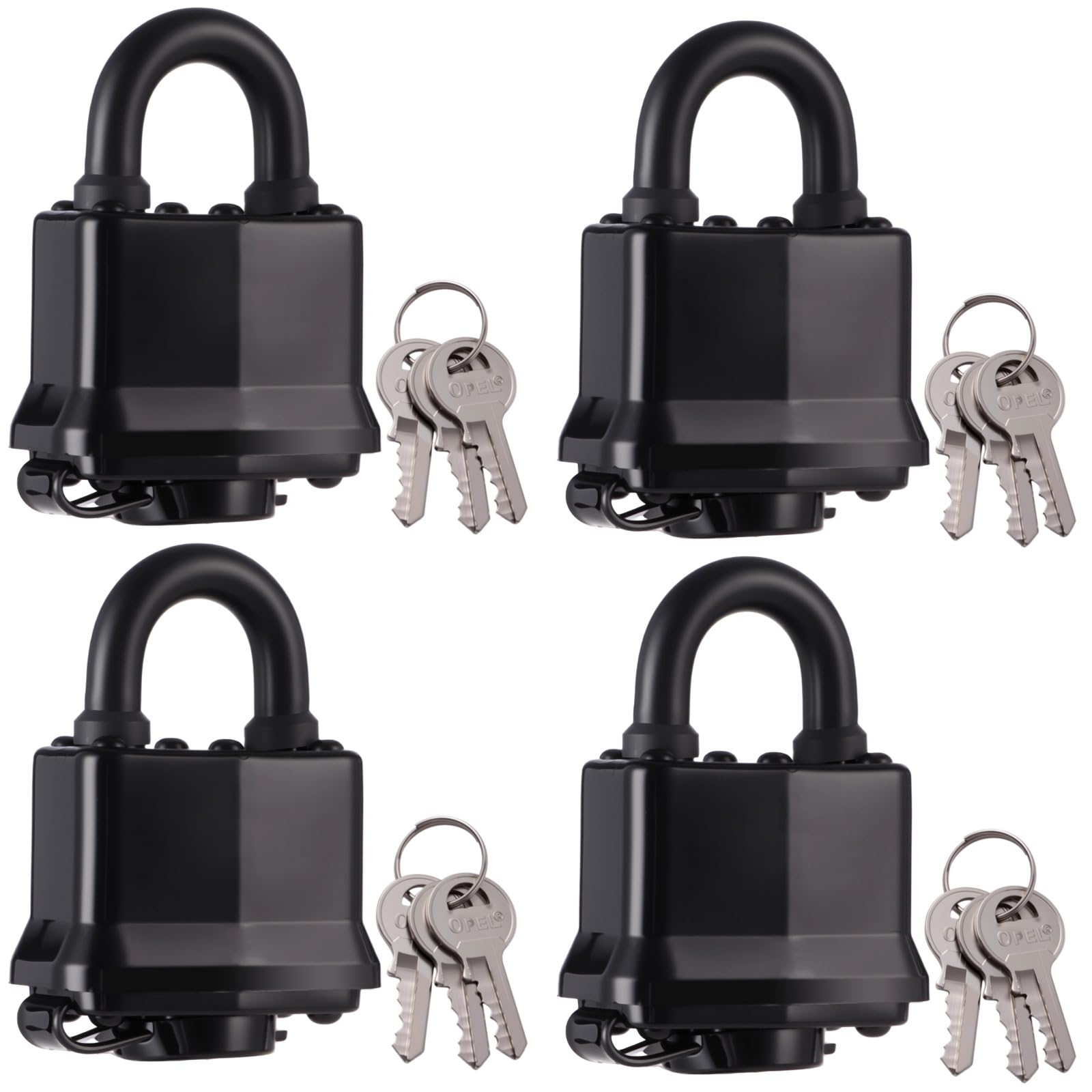 Wasserdichte Vorhängeschlösser mit Schlüssel, 0,8 cm Bügel, robust, Diebstahlschutz für drinnen, draußen, Tor, Zuhause, Schrank, schwarz, 4,8 x 1 x 6,1 cm, 4 Stück