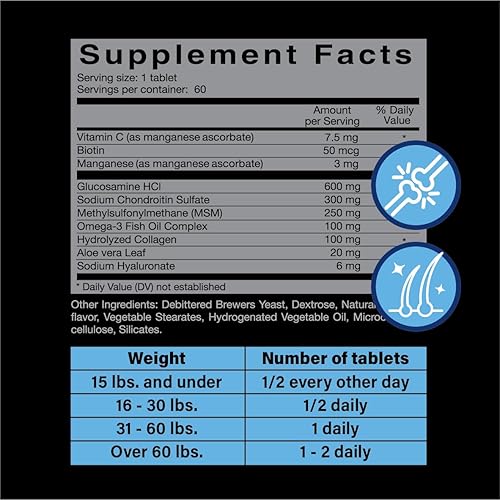 Miniatura 5 de Glucosamina para perros Suplemento de cadera y articulaciones, "combo dos en uno" para el cuidado de las articulaciones del perro y mejora de la