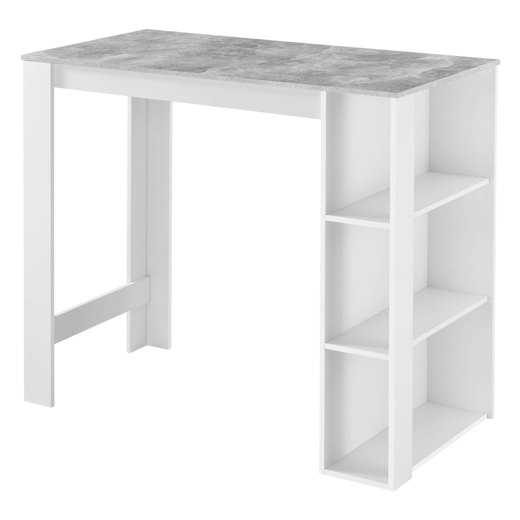[en.casa] Mesa de Bar Danderyd Mesa de Bistro Elegante 120 x 60 x 105,5 cm Mesa Alta de Cocina con 3 Estantes Integrados Blanco y Efecto hormigón