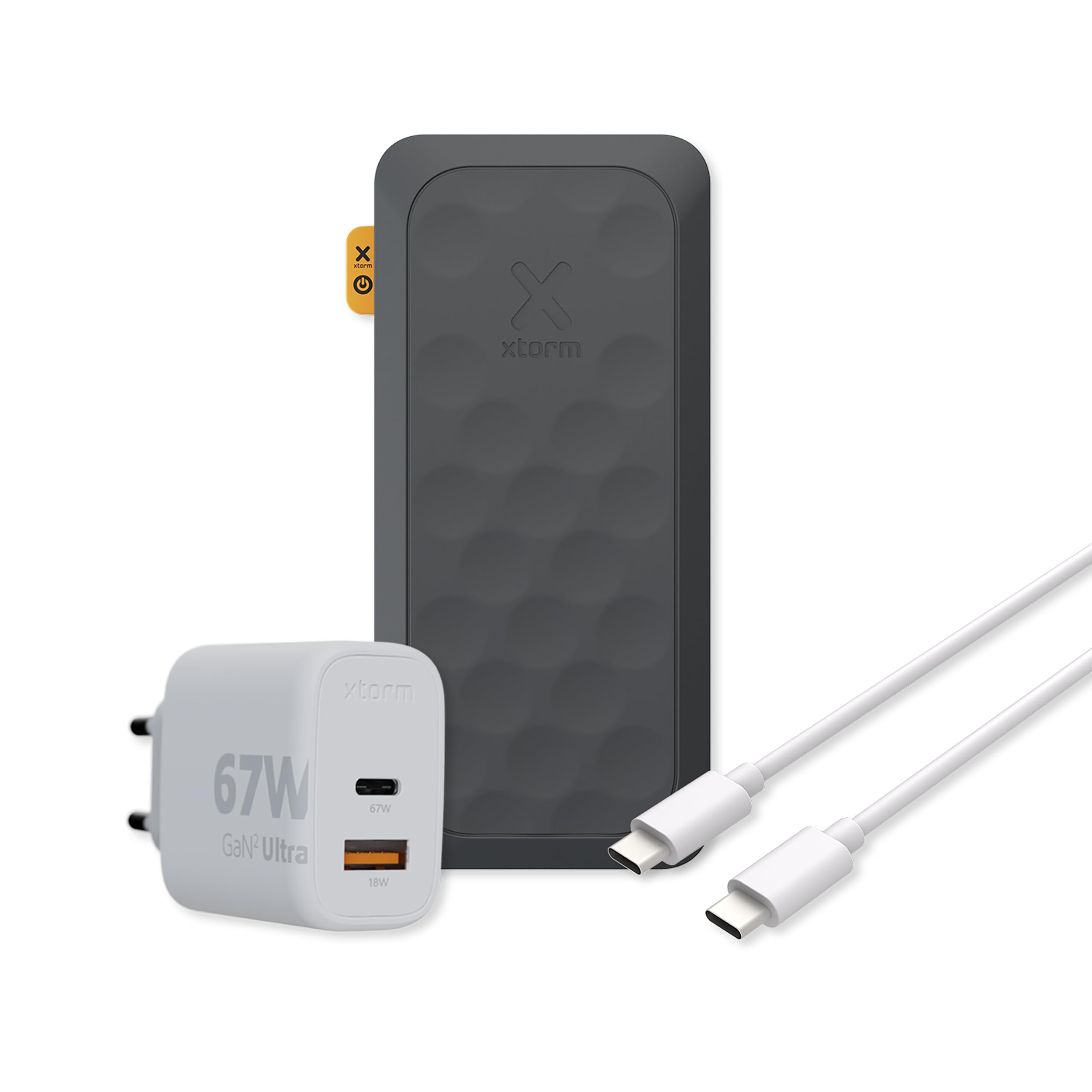 Xtorm Batteria esterna Fuel Series 5 67W 27000mAh + caricatore Xtorm 67W GaN2 Ultra, cavo USB-C PD essenziale