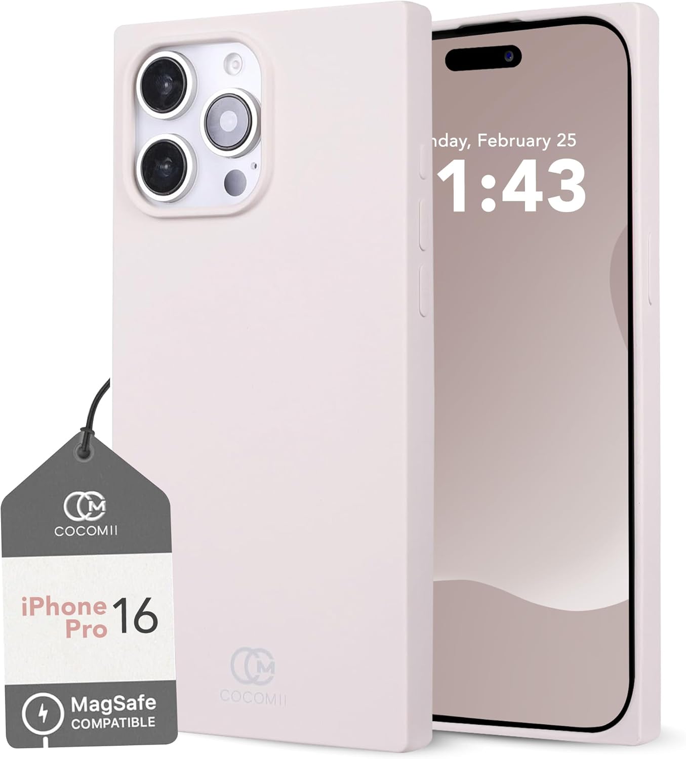 Cocomii - Rectangle Case Compatible with iPhone 16 Pro - Compatible with MagSafe, Soft Touch Silicone, Microfiber Lining, Magnetic Phone Case for iPhone 16 Pro 6.3 inch, Antique White Apple iPhone 16 Pro (6.3") Antique White