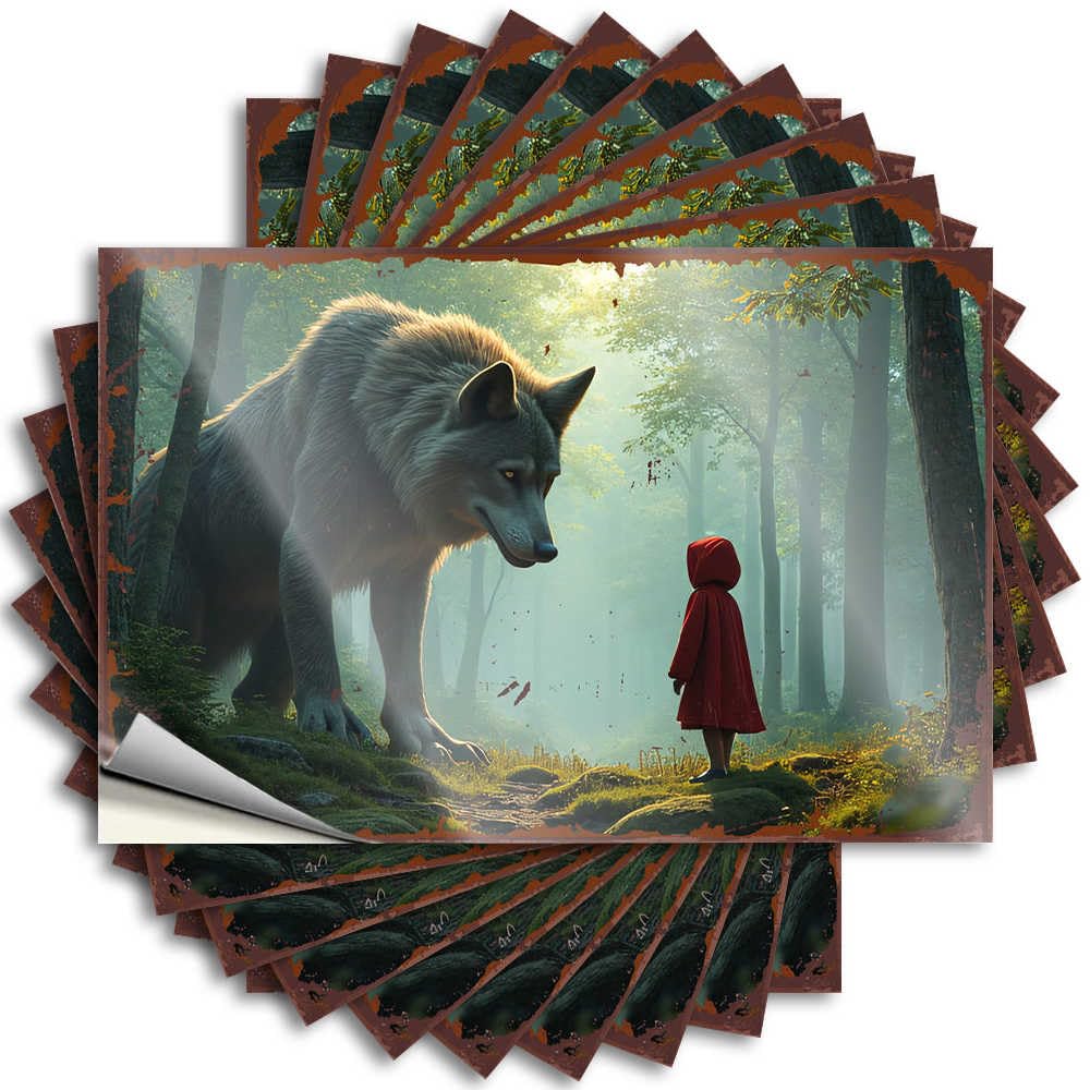 Cute Bathroom Decor Window Quote | Little Red Riding Hood Confronts The Wolf in Enchanted Forest Funny Durable Vinyl Sticker Easy Apply for Western(8X12CM)
