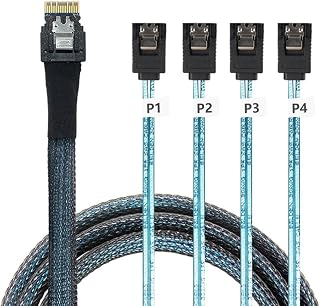 CY Slim Line SAS 4.0 SFF-8654 4i 38 Pin Host to 4 SATA 7 Pin Target Hard Disk Fanout Raid Cable 50cm