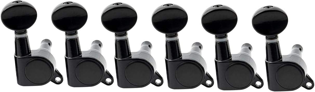 Musiclily Basic R15A 6 inline Sealed Tuners Set Vintage Oval Button Black