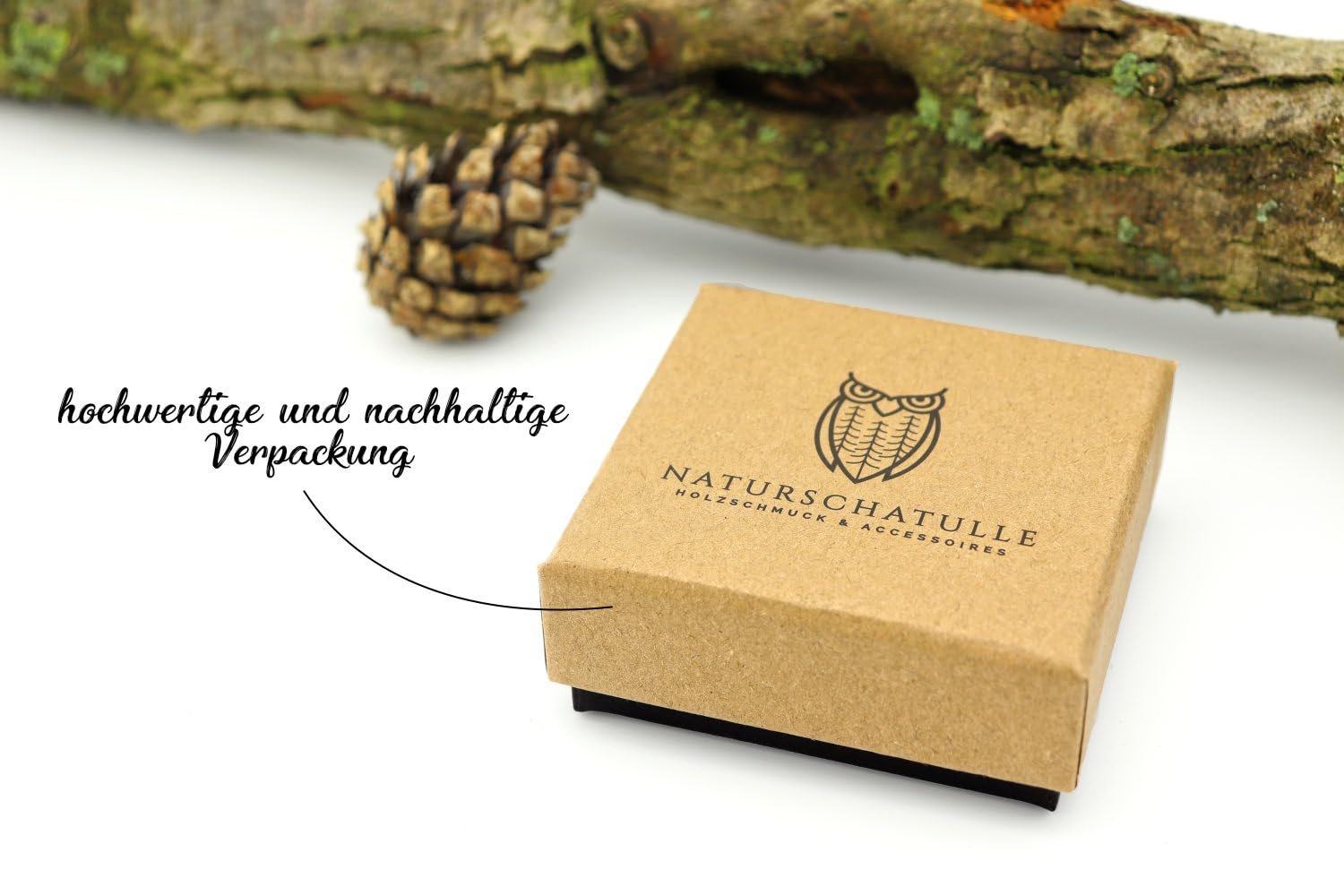 NaturSchatulle Holzschmuck Set Ohrringe Halskette Herz 9mm Damen Holzohrringe 925 Silber Nussbaum Holz Ohrstecker Schmuck