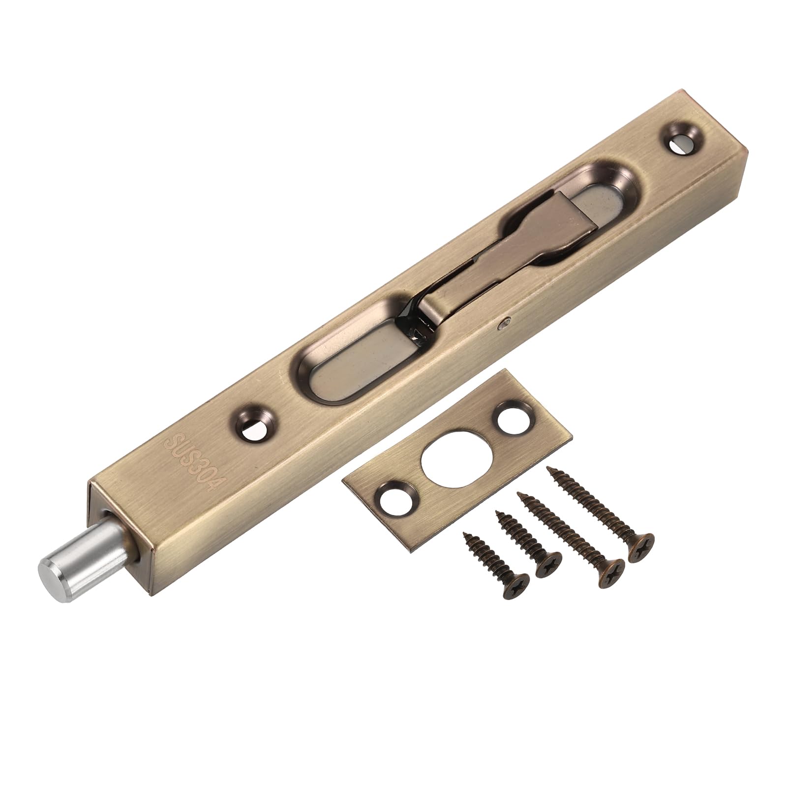 sourcing map Flush Bolt, 6-inch 304 Stainless Steel Security Door Guard Lever Action Latch Slide Lock, Bronze