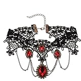 Utaly Ruby Stone Choker Necklace for Women with Black Lace Red Crystal Bow Tie Necklaces for Halloween Ruby Gem Bow-knot Chain Necklace