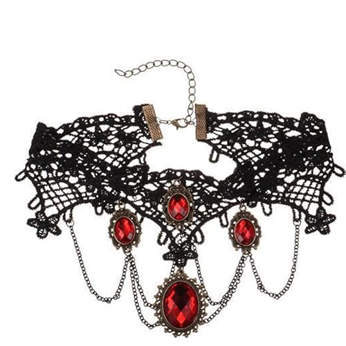 Utaly Ruby Stone Choker Necklace for Women with Black Lace Red Crystal Bow Tie Necklaces for Halloween, Gemstone, Ruby, Ruby