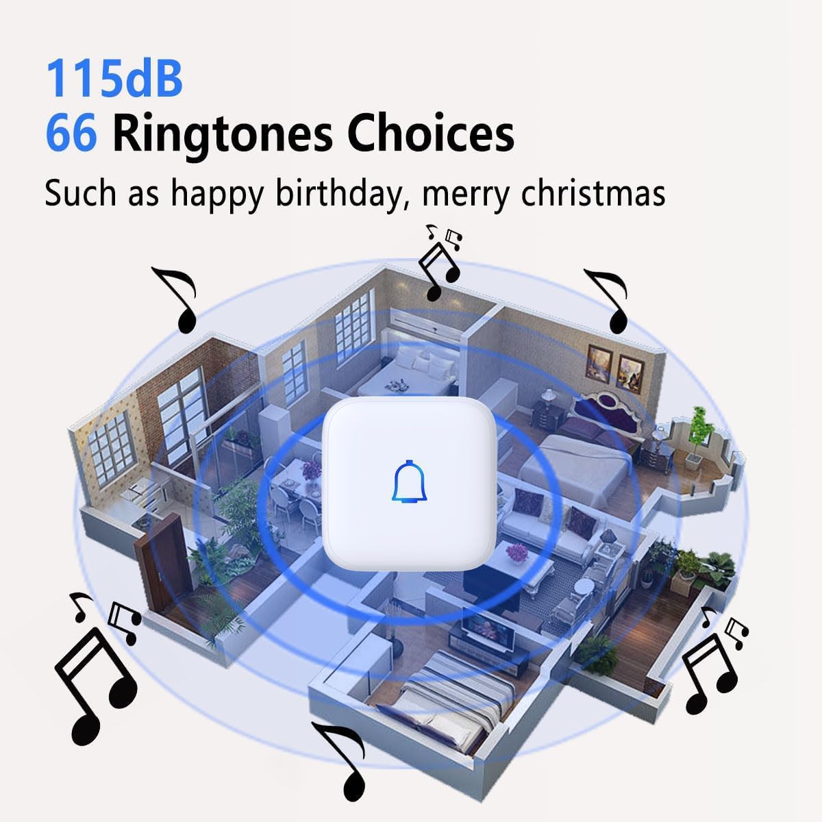 Wireless Doorbell IP66 Waterproof 1000 Feet with 66 Chimes 115dB 7 volume levels Mute Mode with LED Flash Doorbell Ringer Wireless for Kids Room Teachers Classroom Home Office & Hearing-Impaired