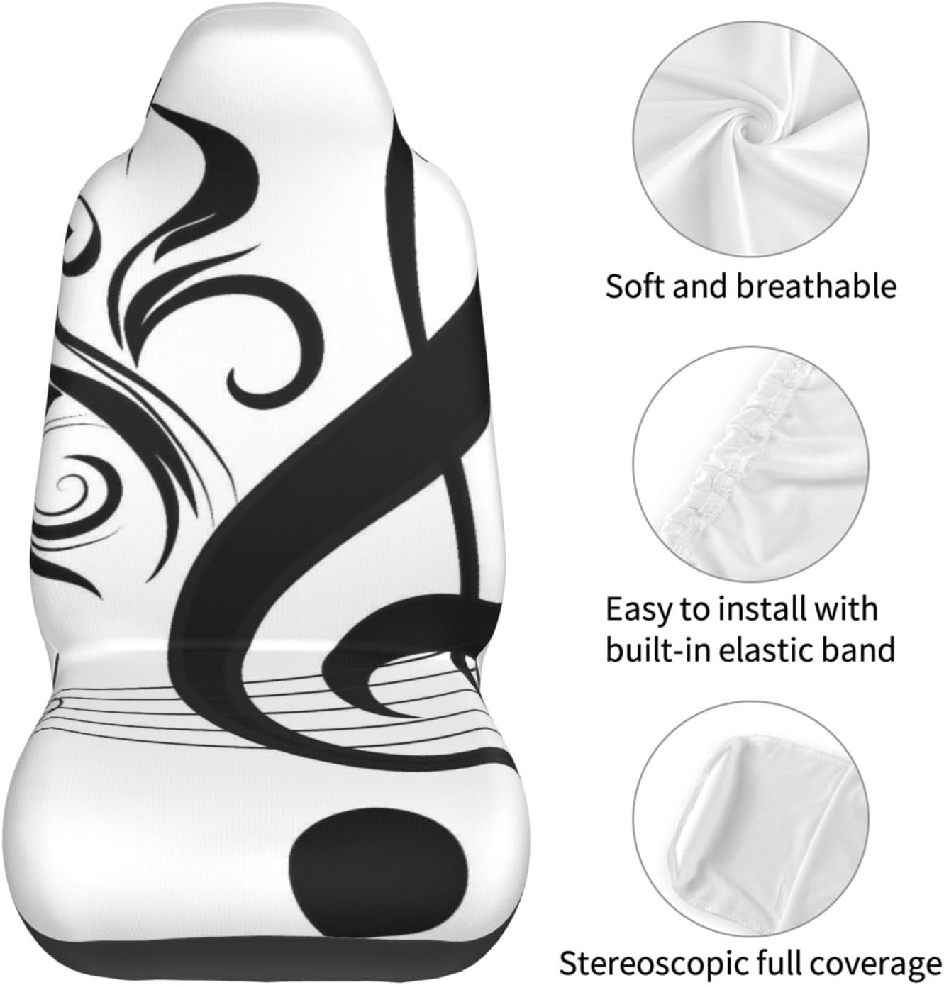 Treble Clef and Note Music Car Seat Covers 2-Pack - Fit for Sedans, Trucks, Suvs, Automotive Seat Protectors with Reinforced Stitching