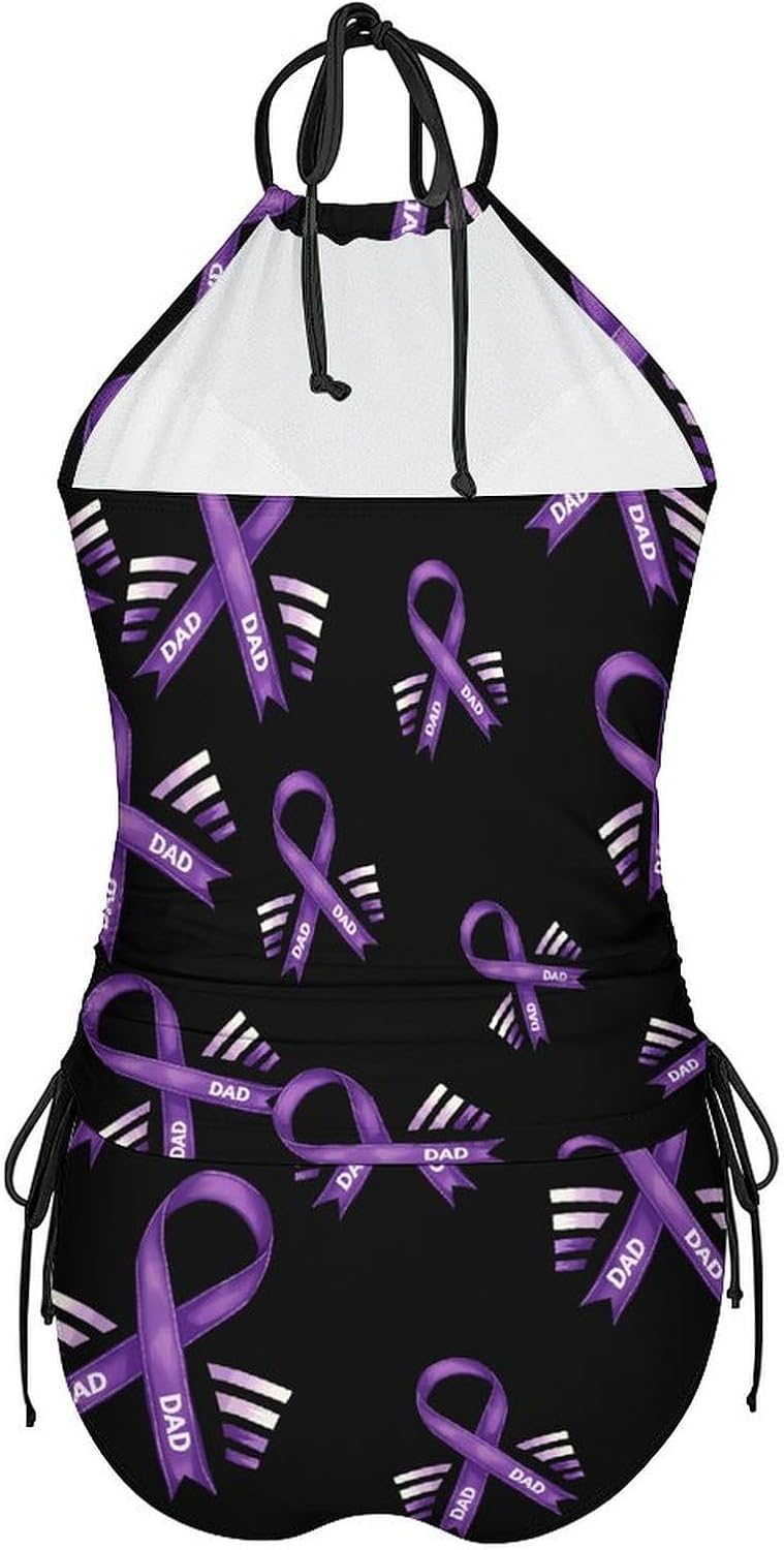 I Wear Purple for My Dad Funny Women's String Swimwear Set 2 Pcs Tankini Swimsuits Bathing Suit