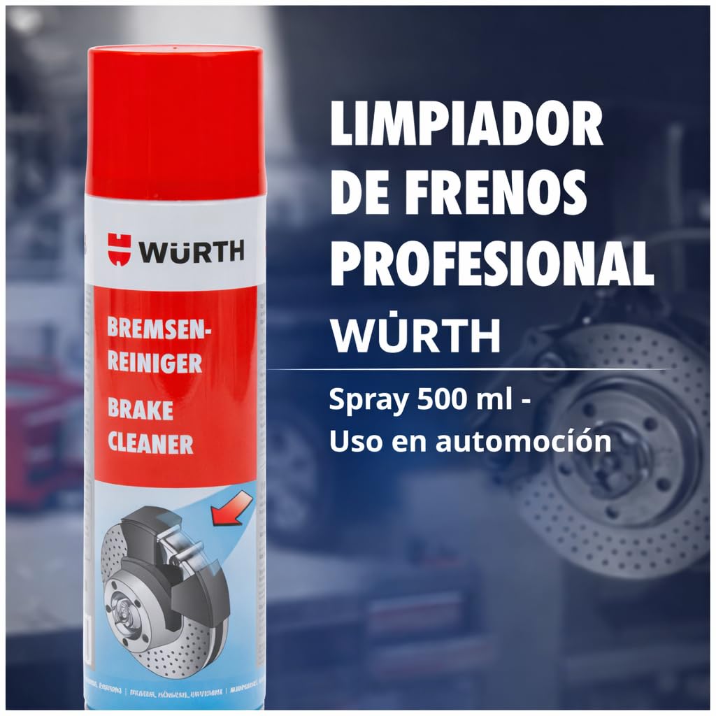 Wurth Limpiador de Frenos, Eliminador de Grasas y Residuos de Aceite, No Daña Plásticos, Secado Rápido, Sin Siliconas, Paquete de 4 - 3
