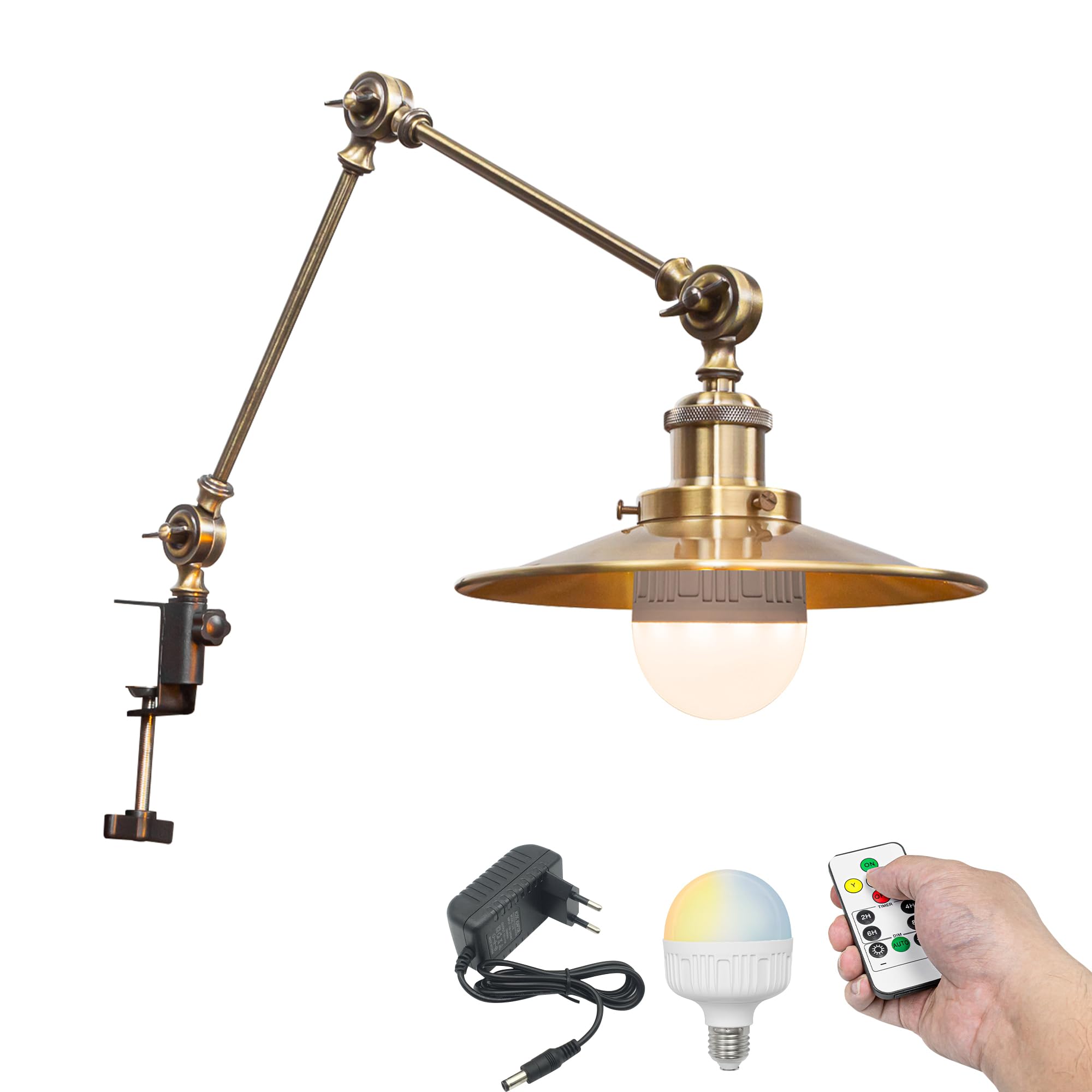 Wiederaufladbar Klemmleuchte mit Fernbedienung, Einstellbar Clip auf Schreibtisch Leselampe,Dimmbar Clamp Nachttischlampe mit Flexarm für Schreibtisch Nachttisch Regal- TB2773BRN