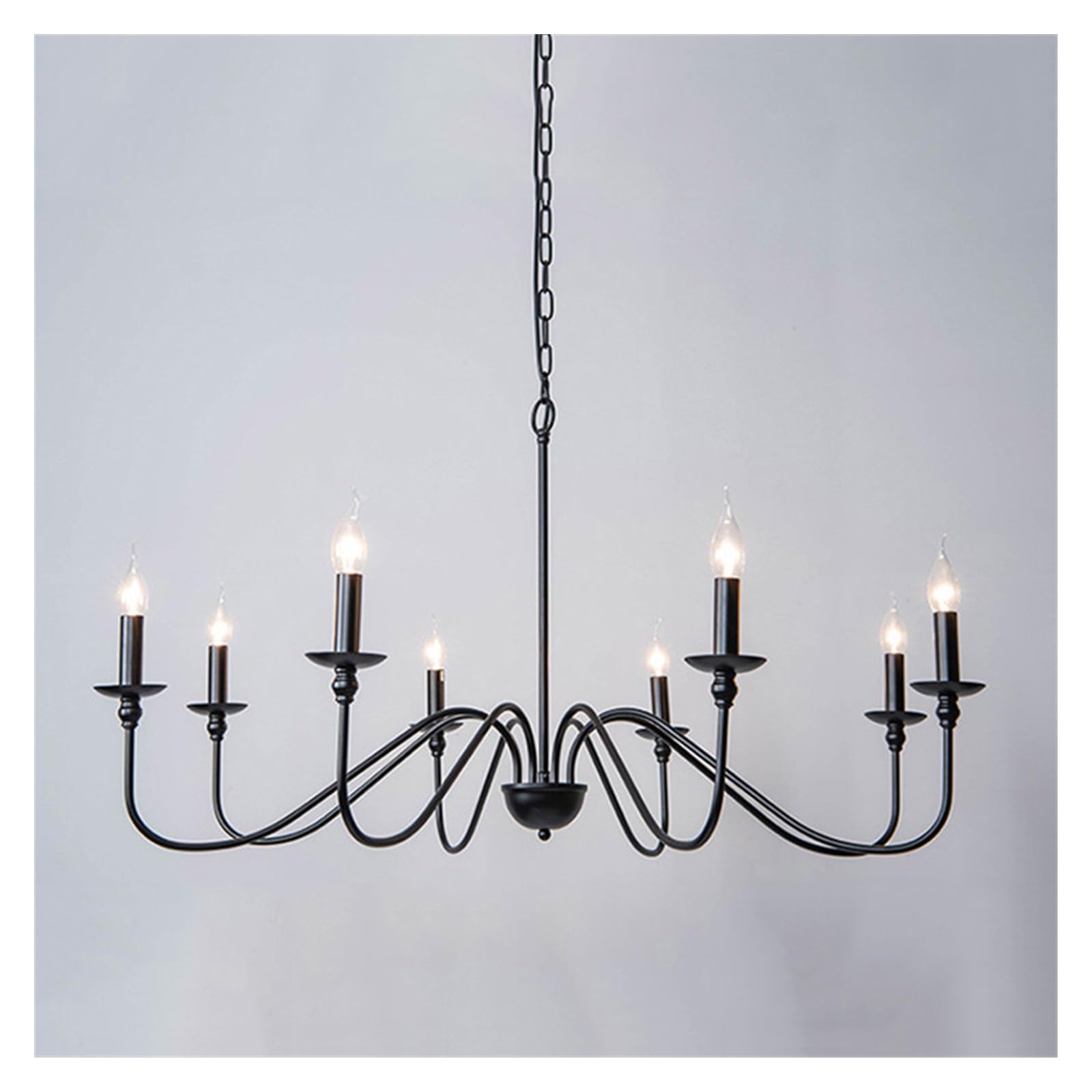 Lustre moderne pour éclairer un grand salon sombre, suspension noire 8 têtes