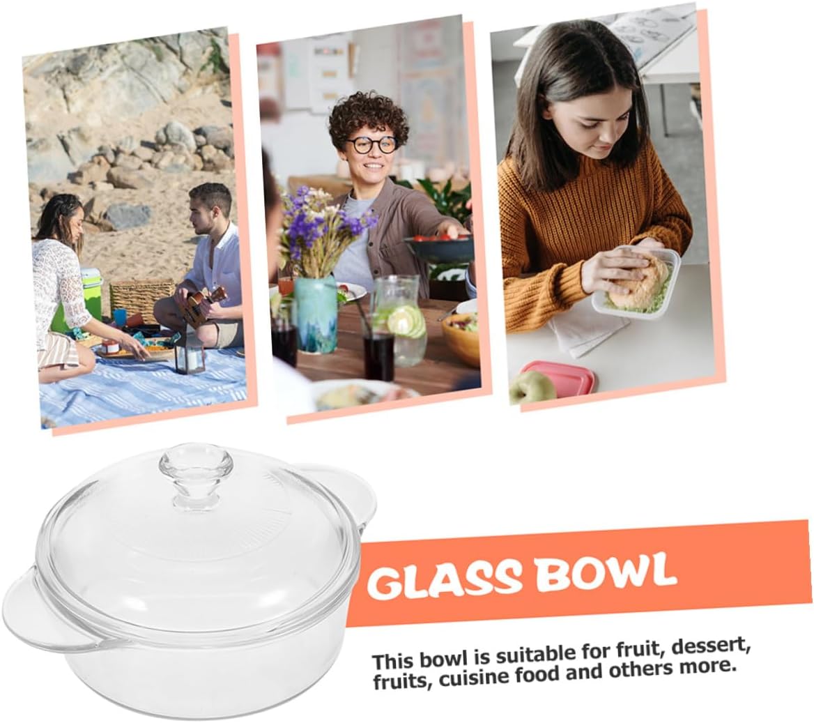 Heat Resistant Glass Salad Bowl with Lid 1.7l Glass Serving Bowl Extended Handle Large Capacity for Kitchen Dining and Entertaining