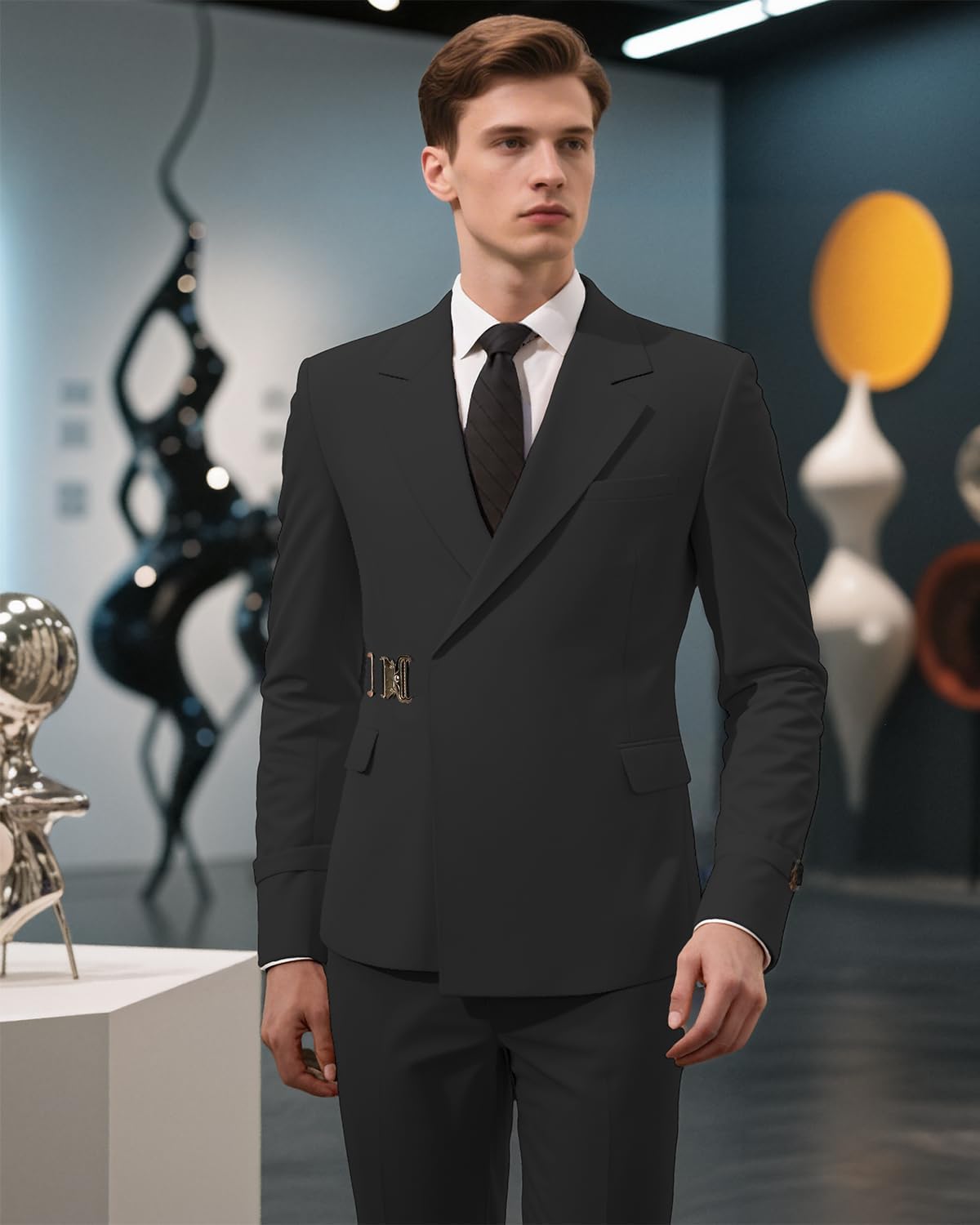 Size 38 Men's 2 Piece Suit with Metal Clasp Slim Fit Suit Stylish Business & Casual Tuxedo Suit