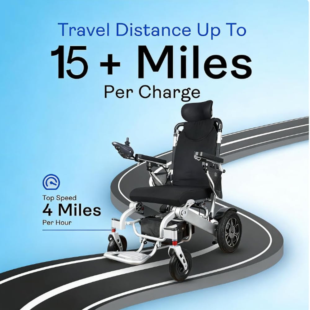 Silla de ruedas eléctrica ligera y reclinable, batería de iones de litio de 24 V y 12 Ah, plegable con control remoto, autonomía de más de 24 km, velocidad máxima de 6,4 km/h (Silla de ruedas)