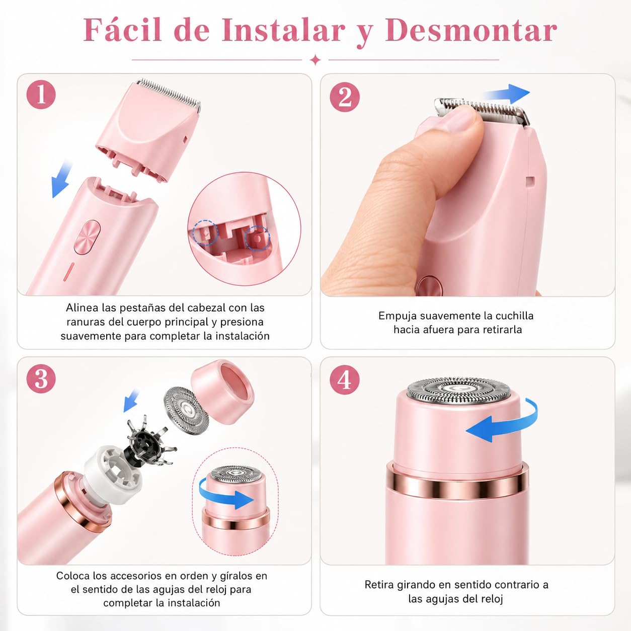 Razerly Dual Head Shaver Mujer Depiladora 2 Un 1 Inalambrica Mujer Uso Ducha Seco Y Humedo Piernas Axilas Rostro (Azul)