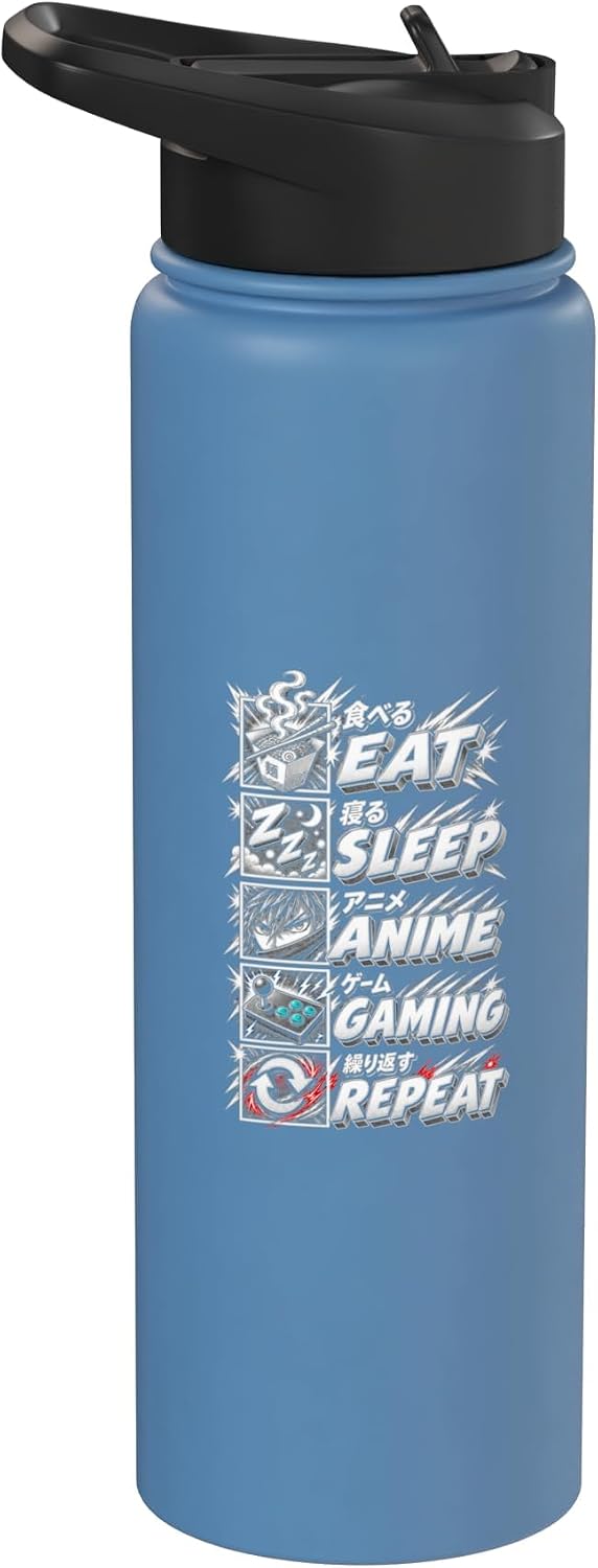 Eat Sleep Anime Gaming Repeat Otaku Manga Lovers For Men Stainless Steel Insulated Water Bottle