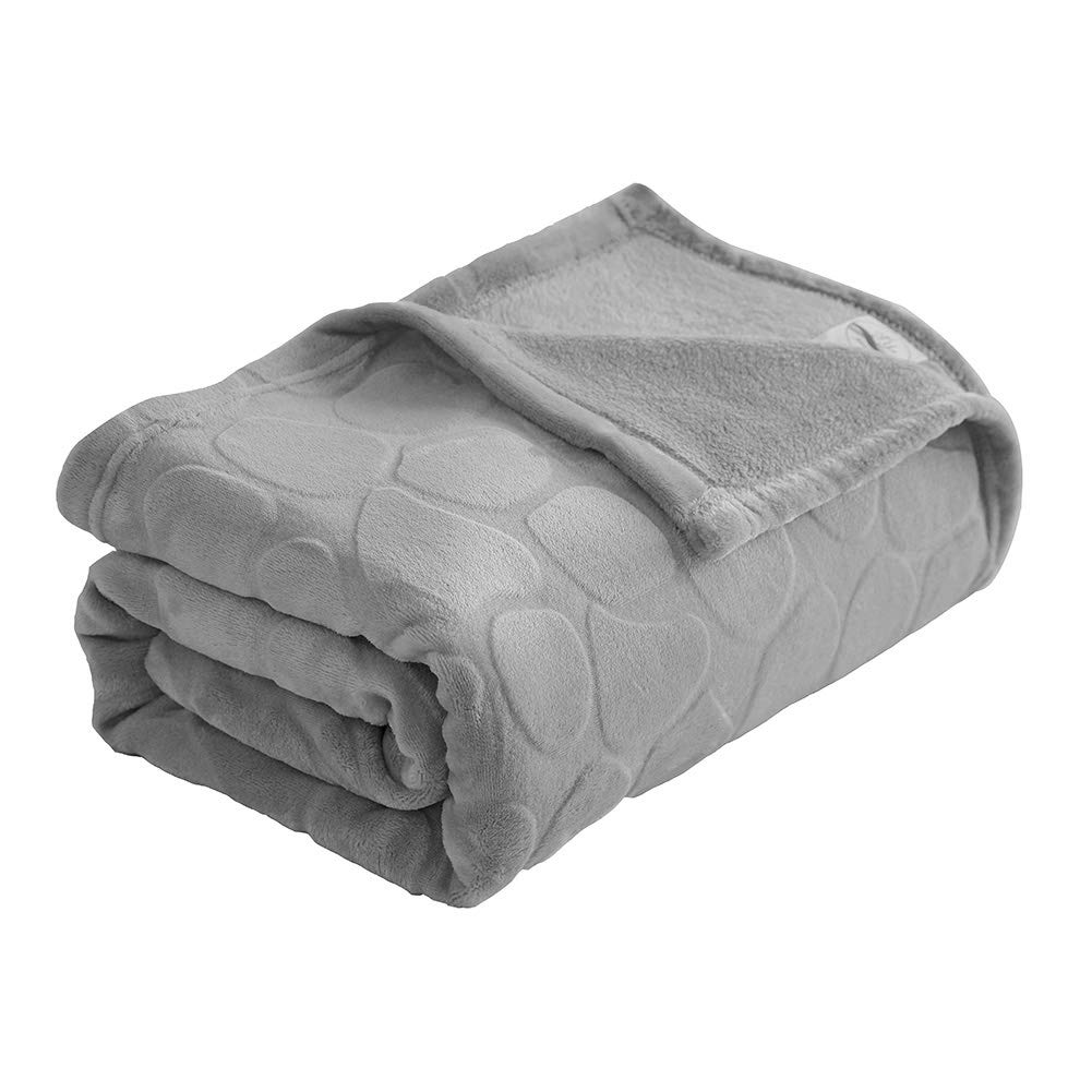 FY FIBER HOUSE Flannel Fleece Throw Blanket Super Soft Lightweight Microfiber with Stone Print for Couch, 50"X60", Grey
