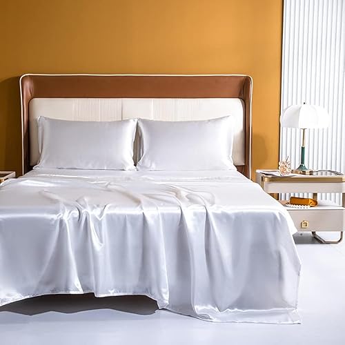 Miniatura 9 de JUWENIN Juego de sábanas sedosas suaves y sedosas de hotel de lujo de satén mate sin brillo, sábana bajera con bolsillo profundo, sábana encimera y