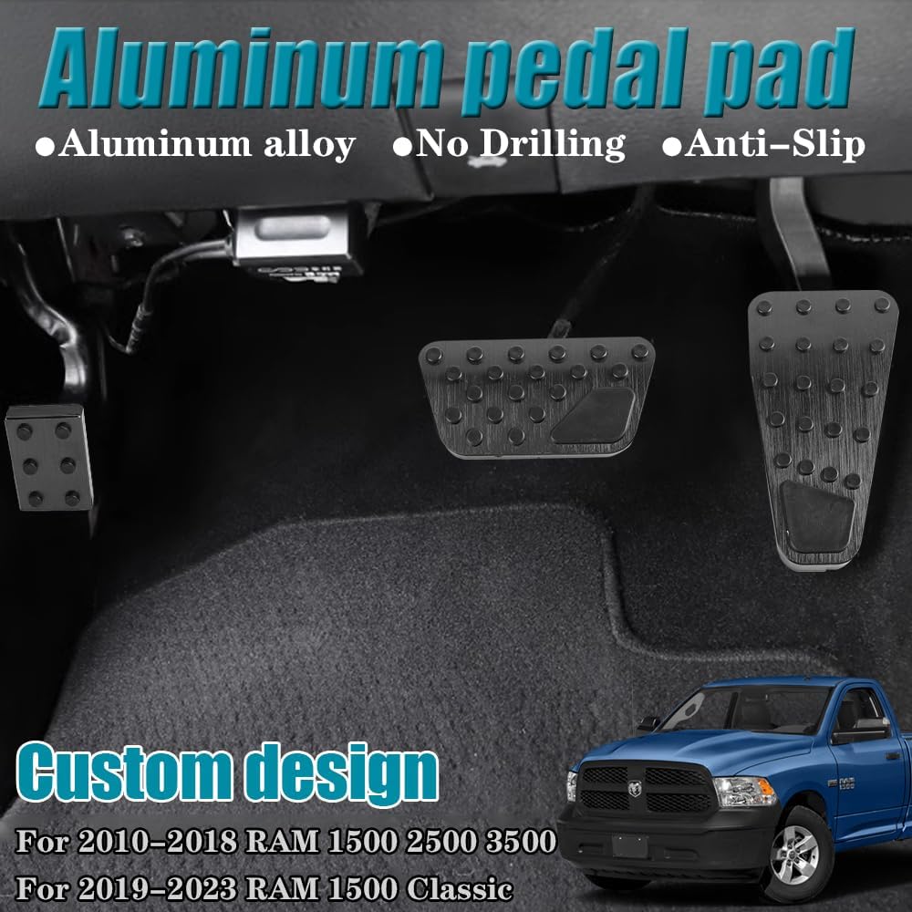 LEXLEY 3PCS Anti-Slip Aluminum Brake Gas Parking Pedal Pads,Auto No Drilling Accelerator Pedal Covers Only for Dodge 2010-2018 RAM 1500 2500 3500,2019-2024 RAM 1500 Classic-Black - Image 2